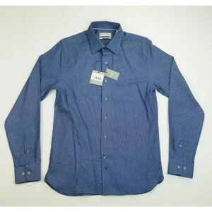 Hickey Freeman Small Men s Blue Pattern Embroidered Logo Long Sleeve Sport Shirt
